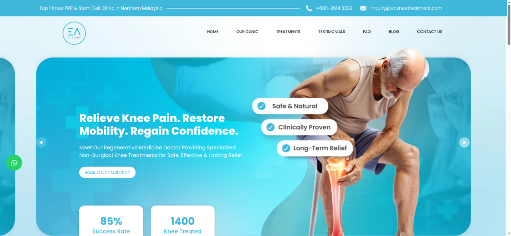 Knee PRP & Stem Cell Clinic Bayan Lepas, Penang | Knee Osteoarthritis Treatment Malaysia – EA Clinic Knee Wellness
